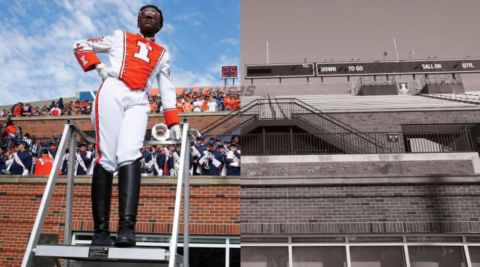 Illinois band director split with an empty view of the stadium